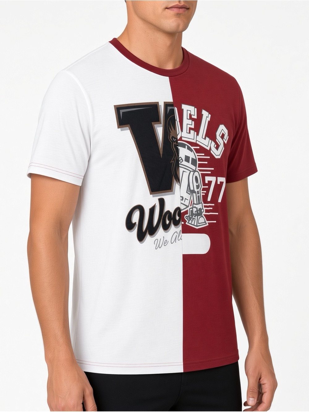 Disney Star Wars Men's Split White and Burgundy Graphic Tee XXL NWT